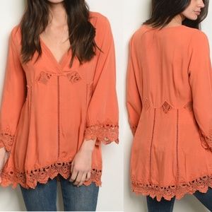 Rust Lace Blouse S  very pretty beautiful details